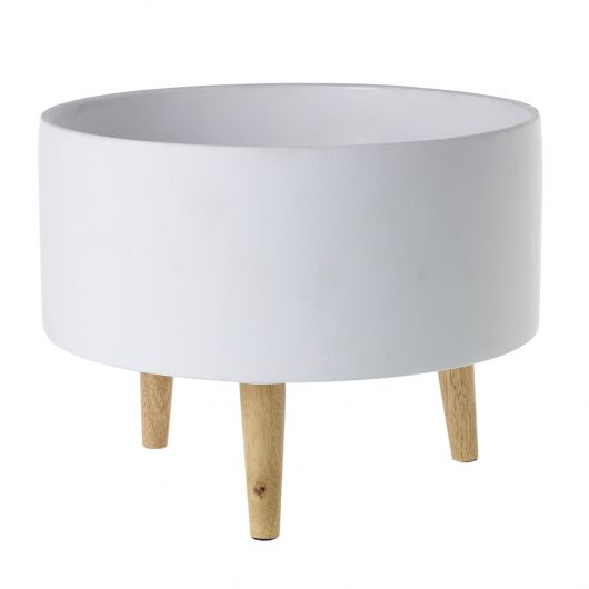 Parkview White Ceramic Planter with Wood legs-Set Of 2 By Accent Decor | Planters, Troughs & Cachepots | Modishstore - 6