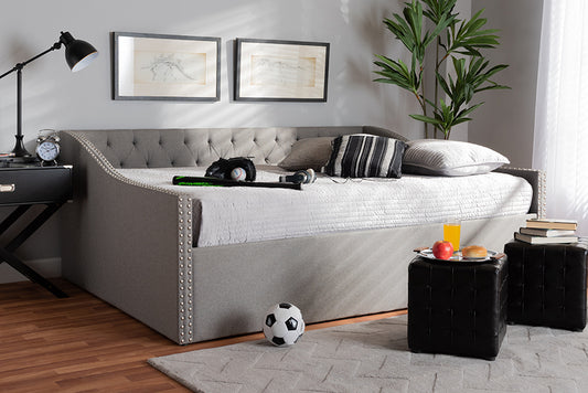Baxton Studio Haylie Modern and Contemporary Light Grey Fabric Upholstered Full Size Daybed | Modishstore | Beds