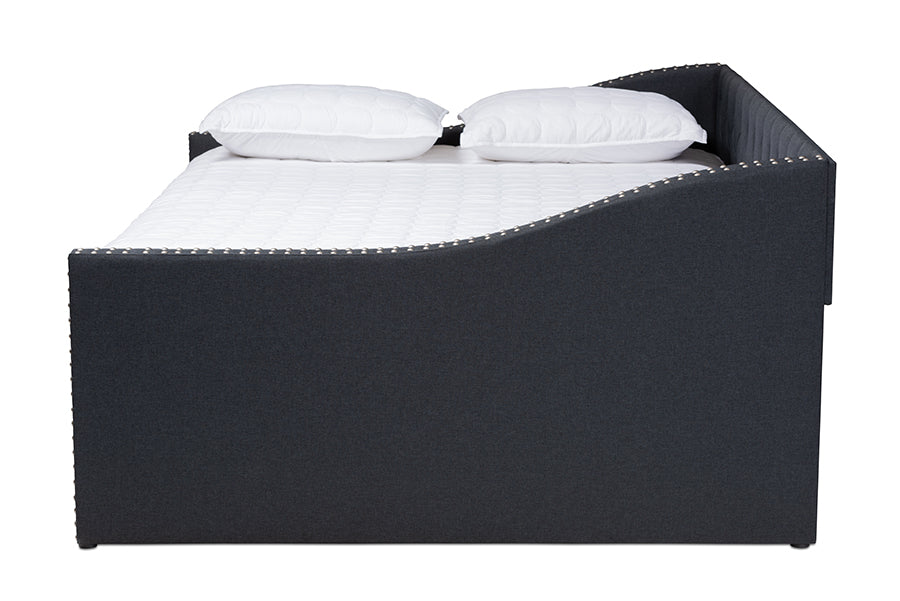 Baxton Studio Haylie Modern and Contemporary Dark Grey Fabric Upholstered Queen Size Daybed | Daybeds | Modishstore - 3