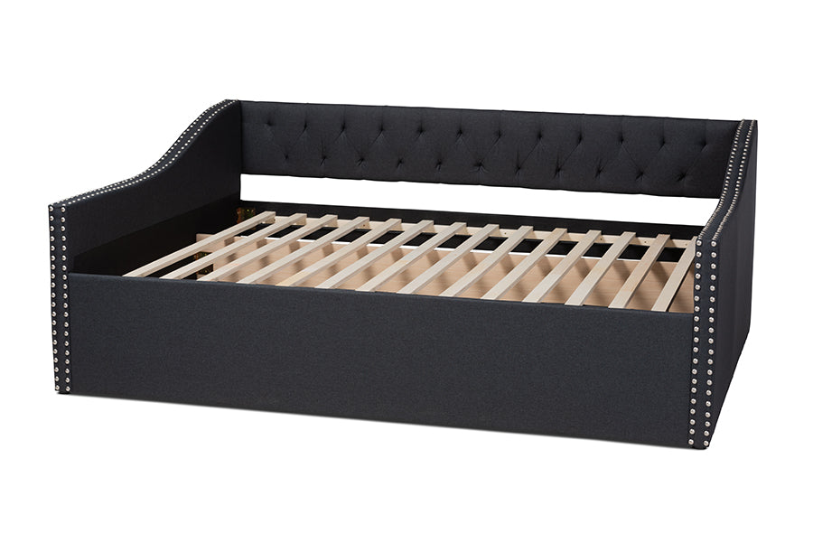 Baxton Studio Haylie Modern and Contemporary Dark Grey Fabric Upholstered Queen Size Daybed | Daybeds | Modishstore - 7