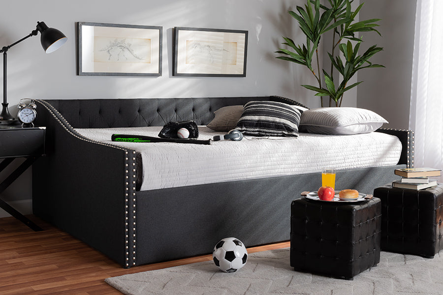 Baxton Studio Haylie Modern and Contemporary Dark Grey Fabric Upholstered Full Size Daybed | Modishstore | Beds