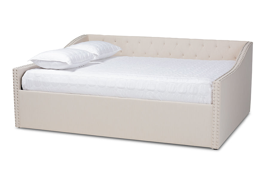 baxton studio haylie modern and contemporary beige fabric upholstered full size daybed | Modish Furniture Store-2