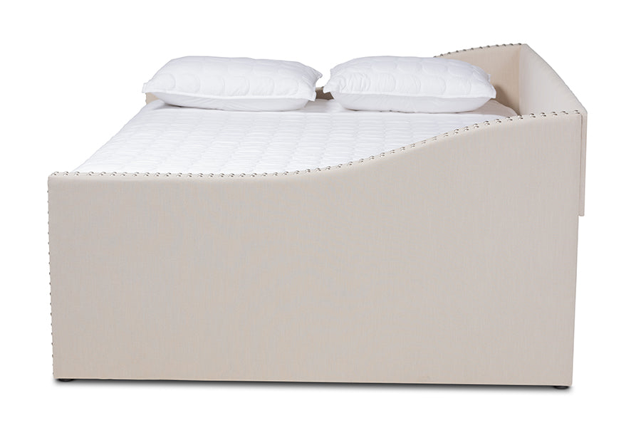 baxton studio haylie modern and contemporary beige fabric upholstered full size daybed | Modish Furniture Store-3