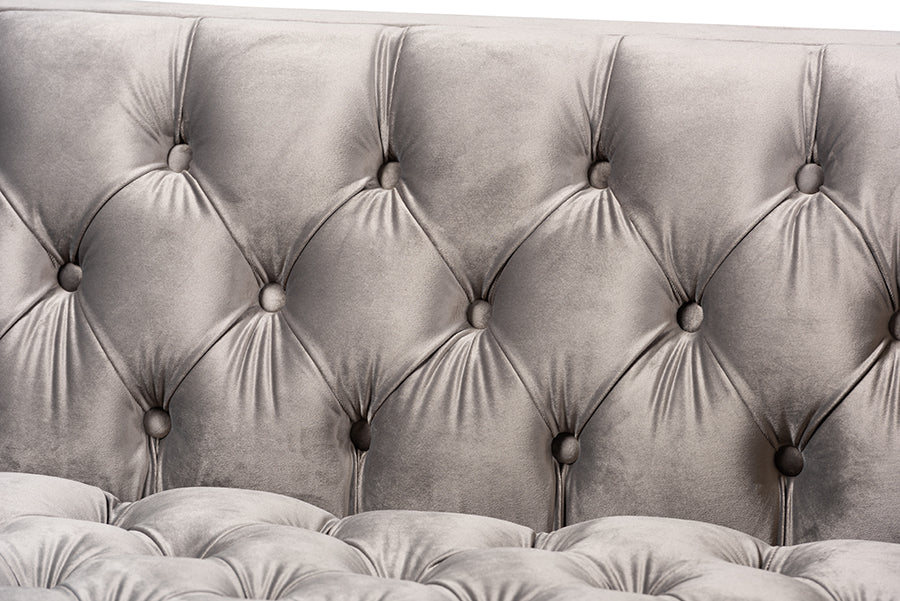 baxton studio zanetta glam and luxe gray velvet upholstered gold finished 2 piece sofa and lounge chair set | Modish Furniture Store-3