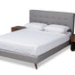 baxton studio maren mid century modern light grey fabric upholstered queen size platform bed with two nightstands | Modish Furniture Store-2