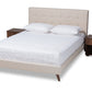 baxton studio maren mid century modern beige fabric upholstered queen size platform bed with two nightstands | Modish Furniture Store-2