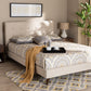 Baxton Studio Maren Mid-Century Modern Beige Fabric Upholstered Queen Size Platform Bed with Two Nightstands | Modishstore | Beds