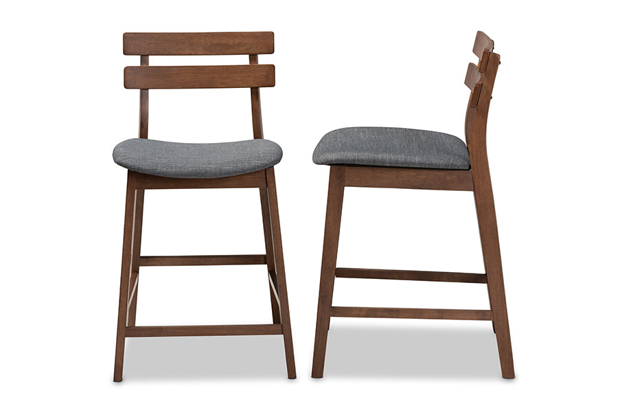 Baxton Studio Larine Dark Grey Fabric 2-Piece Wood Counter Stool Set | Counter Stools | Modishstore - 7