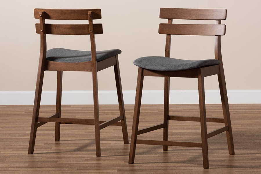 Baxton Studio Larine Dark Grey Fabric 2-Piece Wood Counter Stool Set | Counter Stools | Modishstore - 3