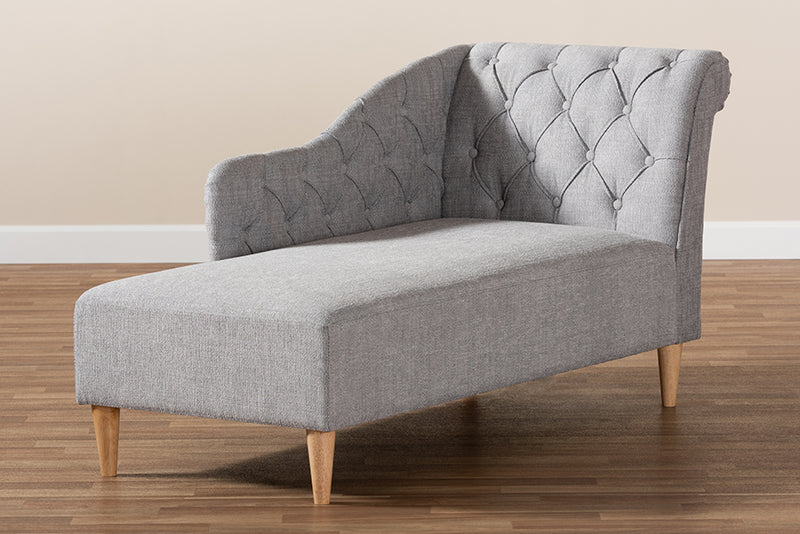 Baxton Studio Emeline Modern and Contemporary Grey Fabric Upholstered Oak Finished Chaise Lounge | Modishstore | Lounge Chairs