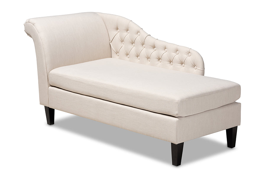 baxton studio florent modern and contemporary beige fabric upholstered black finished chaise lounge | Modish Furniture Store-2