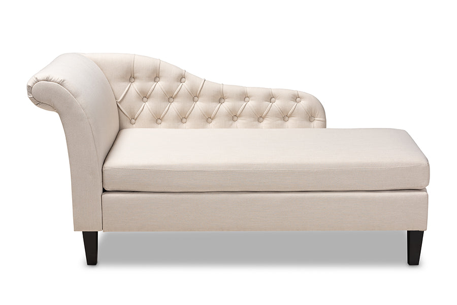 baxton studio florent modern and contemporary beige fabric upholstered black finished chaise lounge | Modish Furniture Store-3