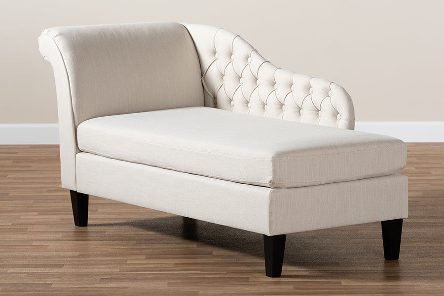 Baxton Studio Florent Modern and Contemporary Beige Fabric Upholstered Black Finished Chaise Lounge | Modishstore | Lounge Chairs