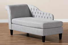 Baxton Studio Florent Modern and Contemporary Grey Fabric Upholstered Black Finished Chaise Lounge