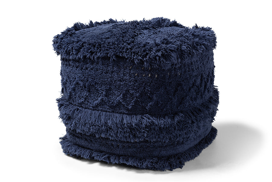 baxton studio curlew moroccan inspired navy handwoven cotton pouf ottoman | Modish Furniture Store-2