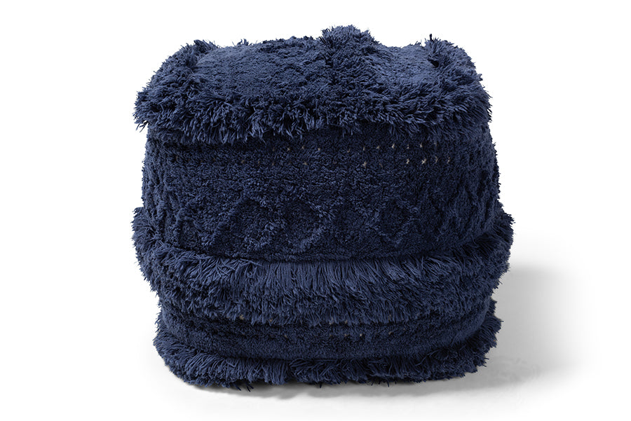 baxton studio curlew moroccan inspired navy handwoven cotton pouf ottoman | Modish Furniture Store-3