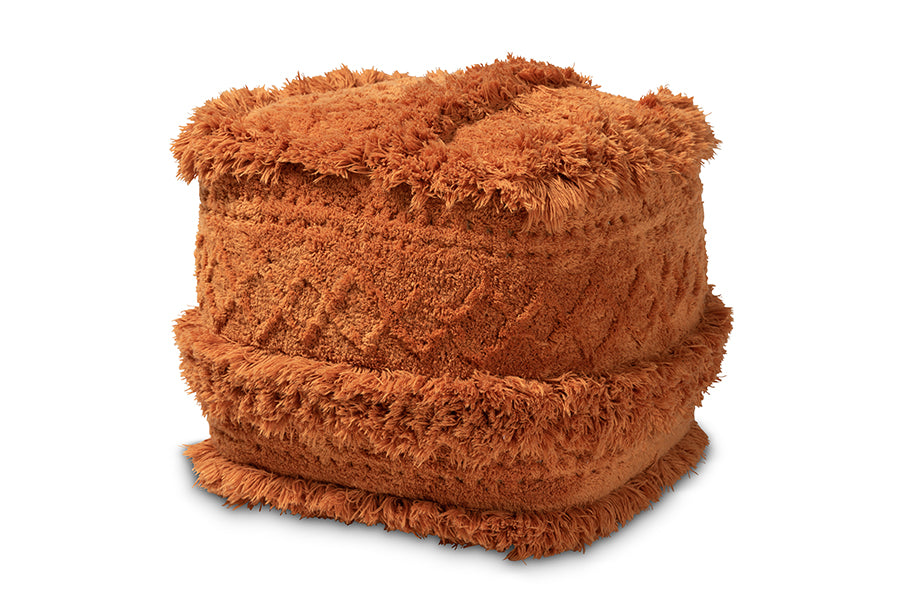 baxton studio curlew moroccan inspired orange handwoven cotton pouf ottoman | Modish Furniture Store-2
