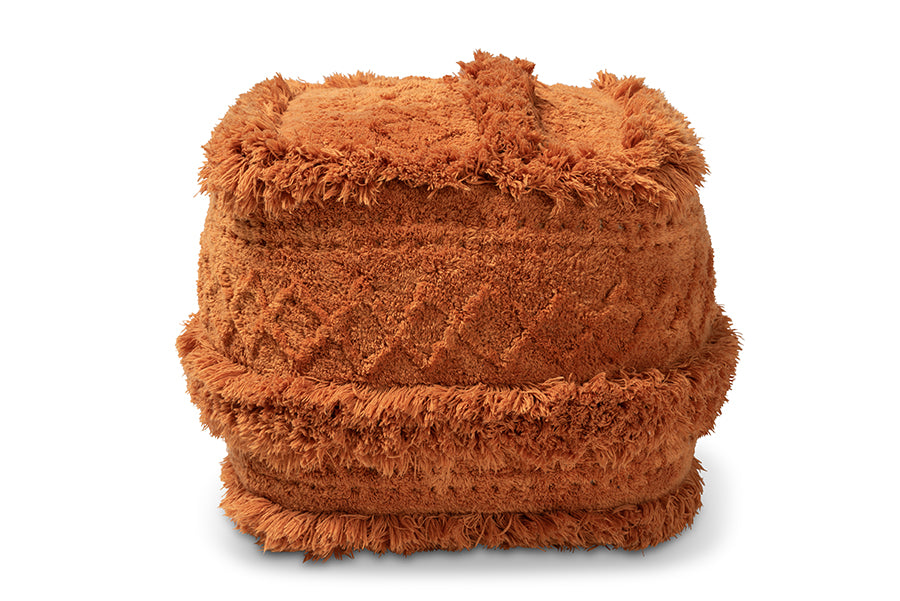 baxton studio curlew moroccan inspired orange handwoven cotton pouf ottoman | Modish Furniture Store-3