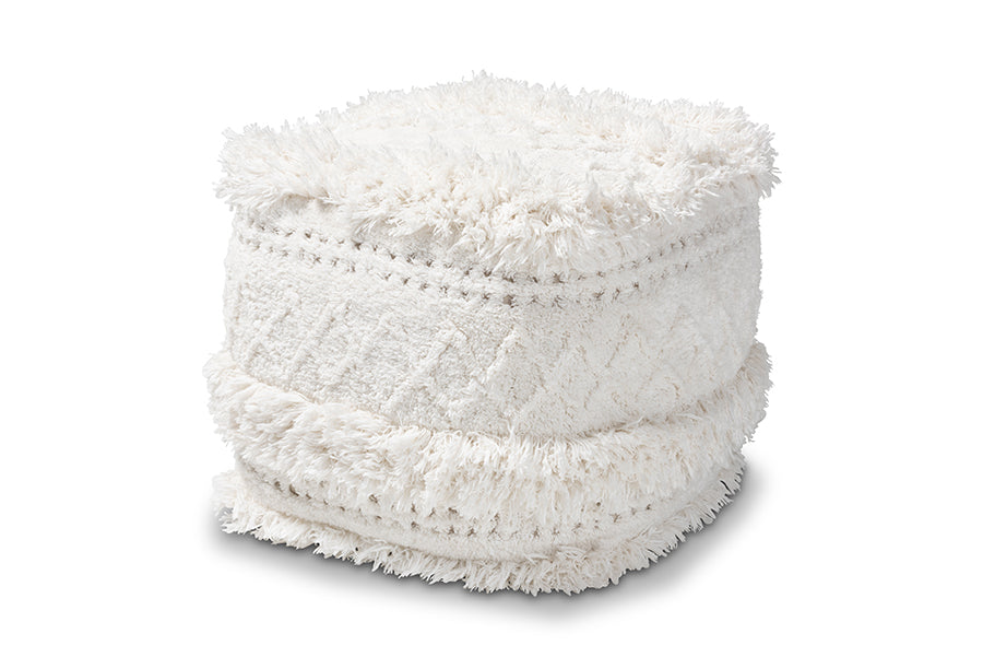 baxton studio curlew moroccan inspired ivory handwoven cotton pouf ottoman | Modish Furniture Store-2