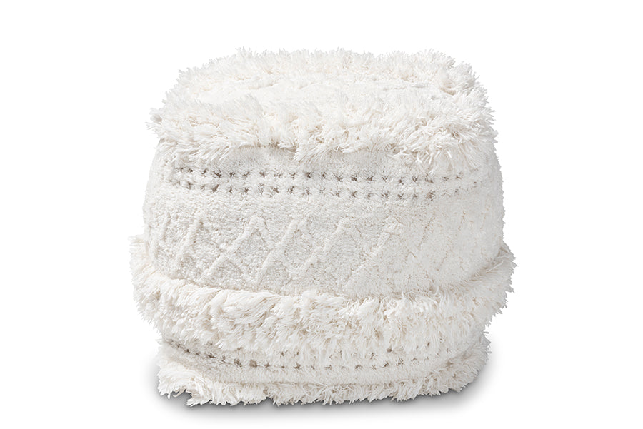 baxton studio curlew moroccan inspired ivory handwoven cotton pouf ottoman | Modish Furniture Store-3