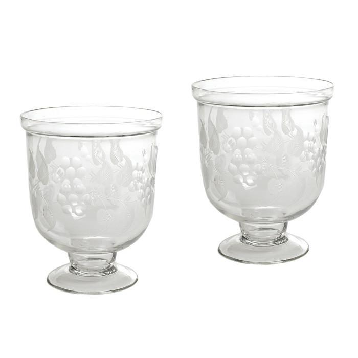 Pair Of Small Antique Leaf Etched Hurricanes - Set Of 2 by GO Home