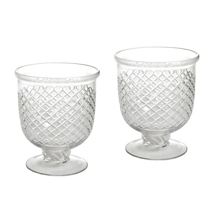 Pair Of Small Antique Diamond Cut Etched Hurricanes by GO Home