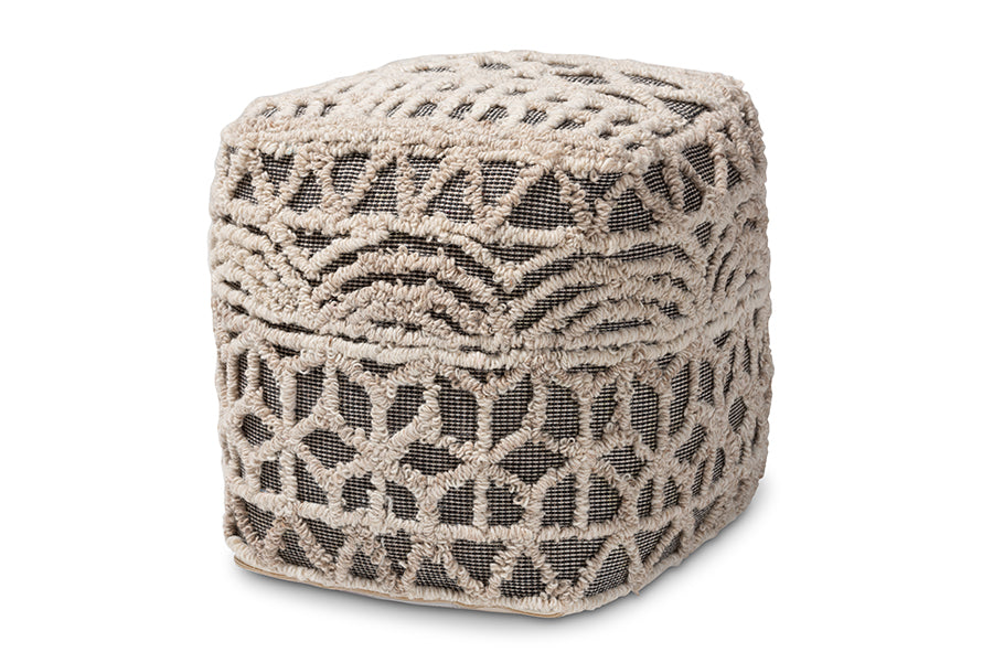 baxton studio avery moroccan inspired beige and brown handwoven cotton pouf ottoman | Modish Furniture Store-2