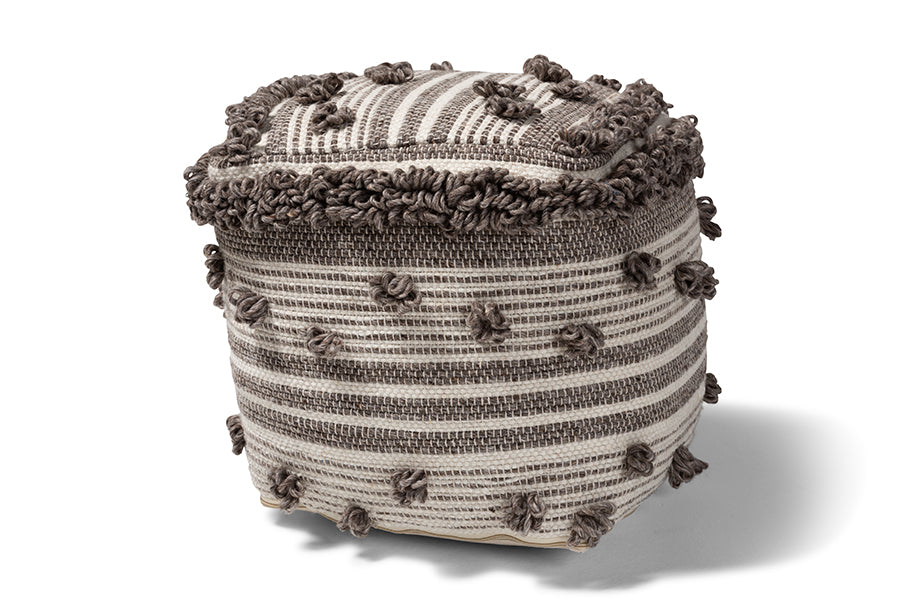 baxton studio eligah moroccan inspired ivory and brown handwoven wool pouf ottoman | Modish Furniture Store-2