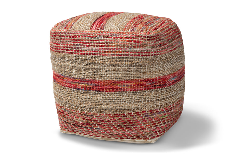 baxton studio caiman moroccan inspired multicolored handwoven hemp pouf ottoman | Modish Furniture Store-2