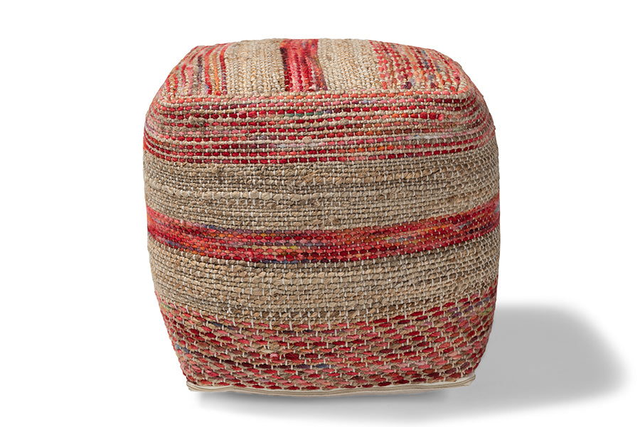 baxton studio caiman moroccan inspired multicolored handwoven hemp pouf ottoman | Modish Furniture Store-3