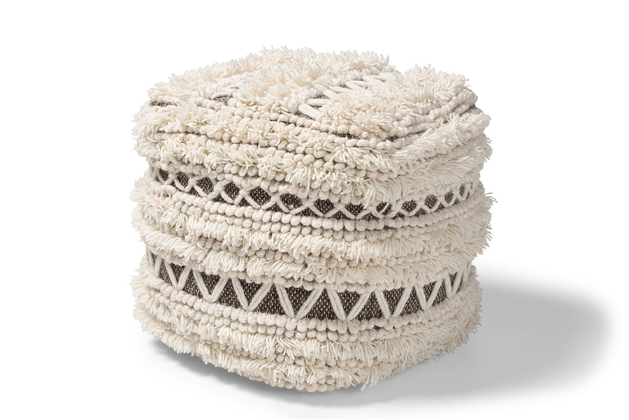 baxton studio vesey moroccan inspired beige and brown handwoven wool pouf ottoman | Modish Furniture Store-2