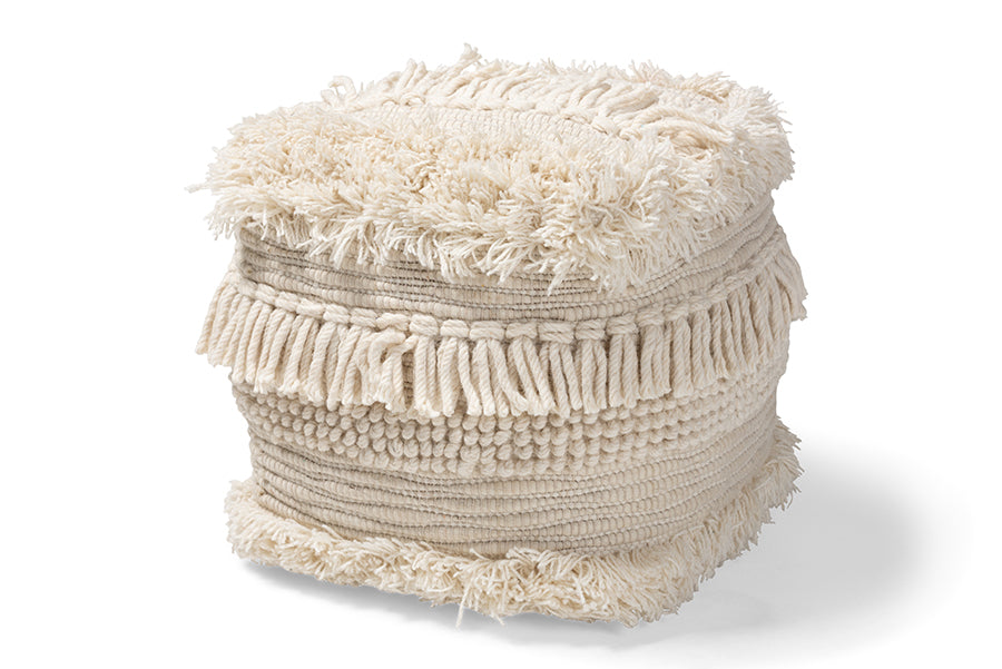 baxton studio bartow moroccan inspired beige handwoven cotton pouf ottoman | Modish Furniture Store-2