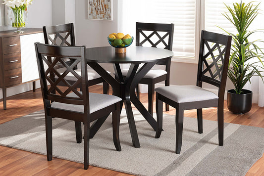 Baxton Studio Jana Modern and Contemporary Grey Fabric Upholstered and Dark Brown Finished Wood 5-Piece Dining Set | Modishstore | Dining Sets