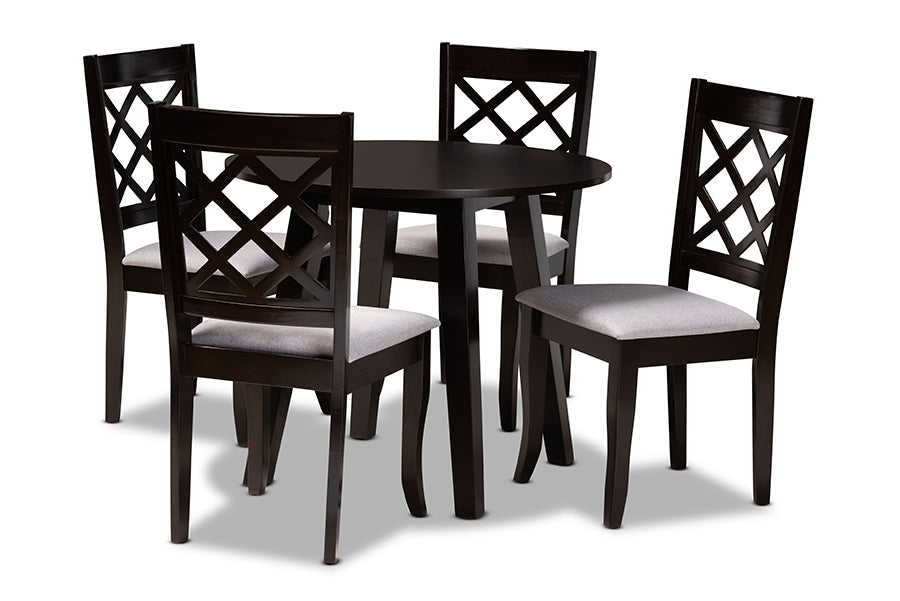 baxton studio daisy modern and contemporary grey fabric upholstered and dark brown finished wood 5 piece dining set | Modish Furniture Store-2