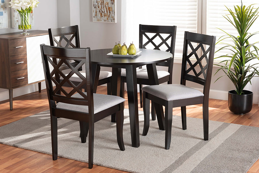 Baxton Studio Daisy Modern and Contemporary Grey Fabric Upholstered and Dark Brown Finished Wood 5-Piece Dining Set | Modishstore | Dining Sets