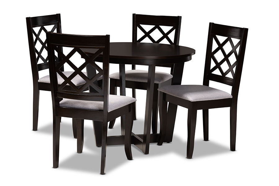 baxton studio selby modern and contemporary grey fabric upholstered and dark brown finished wood 5 piece dining set | Modish Furniture Store-2