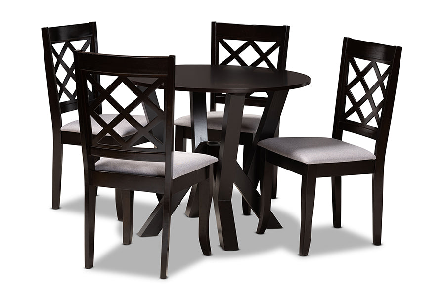baxton studio adina modern and contemporary grey fabric upholstered and dark brown finished wood 5 piece dining set | Modish Furniture Store-2
