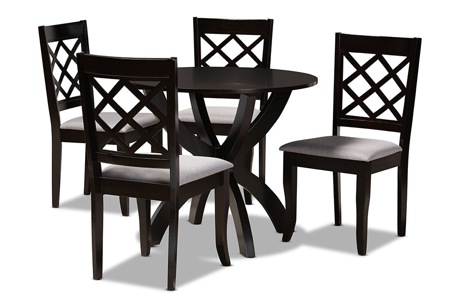 baxton studio savina modern and contemporary grey fabric upholstered and dark brown finished wood 5 piece dining set | Modish Furniture Store-2