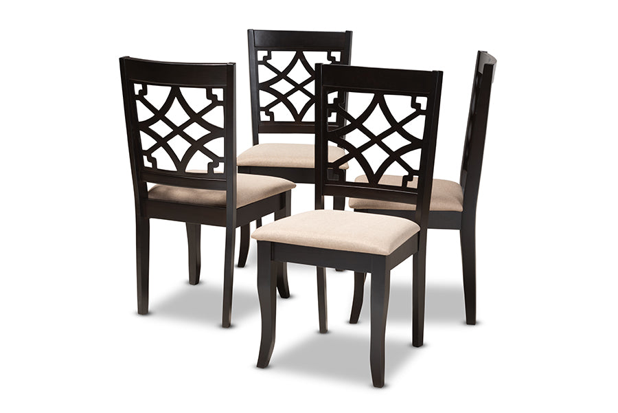 Baxton Studio Mael Modern and Contemporary Sand Fabric Upholstered Espresso Brown Finished Wood Dining Chair Set of 4 | Modishstore | Dining Chairs - 2