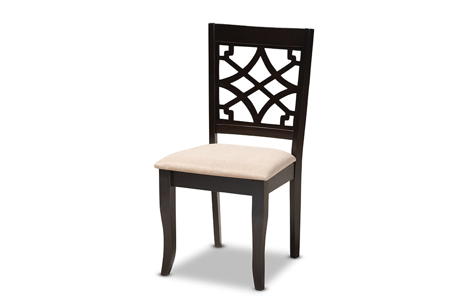 Baxton Studio Mael Modern and Contemporary Sand Fabric Upholstered Espresso Brown Finished Wood Dining Chair Set of 4 | Modishstore | Dining Chairs - 4