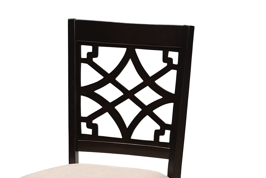 Baxton Studio Mael Modern and Contemporary Sand Fabric Upholstered Espresso Brown Finished Wood Dining Chair Set of 4 | Modishstore | Dining Chairs - 3