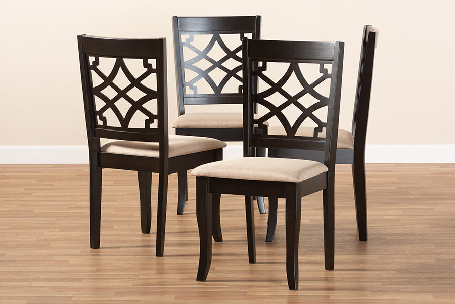 Baxton Studio Mael Modern and Contemporary Sand Fabric Upholstered Espresso Brown Finished Wood Dining Chair Set of 4 | Modishstore | Dining Chairs