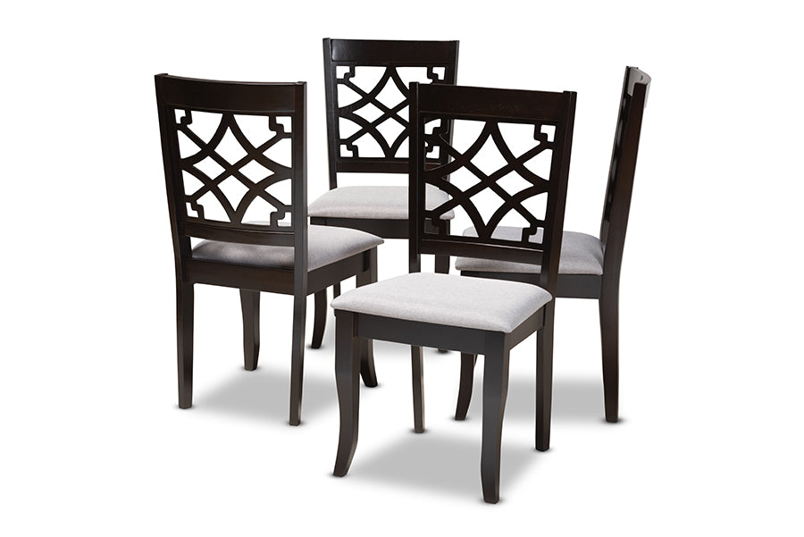 Baxton Studio Mael Modern and Contemporary Grey Fabric Upholstered Espresso Brown Finished Wood Dining Chair Set of 4 | Modishstore | Dining Chairs - 2