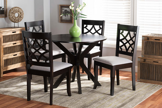 Baxton Studio Elena Modern and Contemporary Grey Fabric Upholstered and Dark Brown Finished Wood 5-Piece Dining Set | Modishstore | Dining Sets