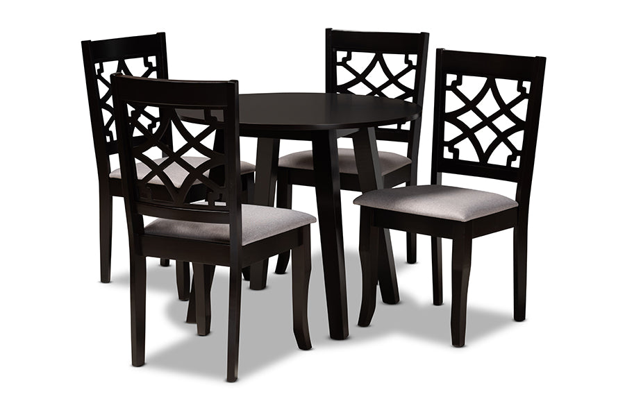 baxton studio mya modern and contemporary grey fabric upholstered and dark brown finished wood 5 piece dining set | Modish Furniture Store-2