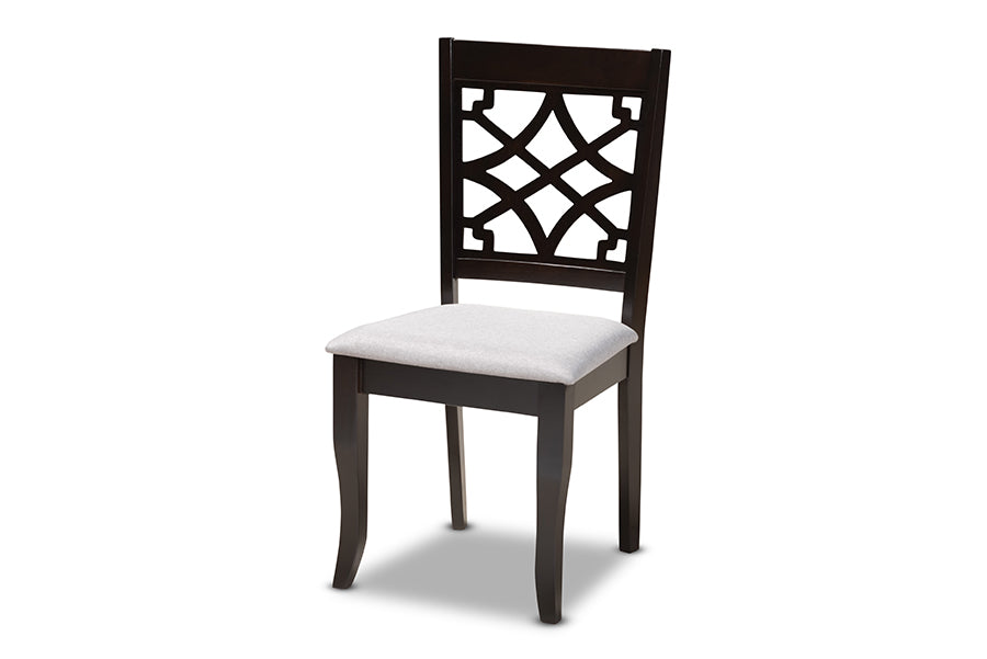 baxton studio tricia modern and contemporary grey fabric upholstered and dark brown finished wood 5 piece dining set | Modish Furniture Store-3