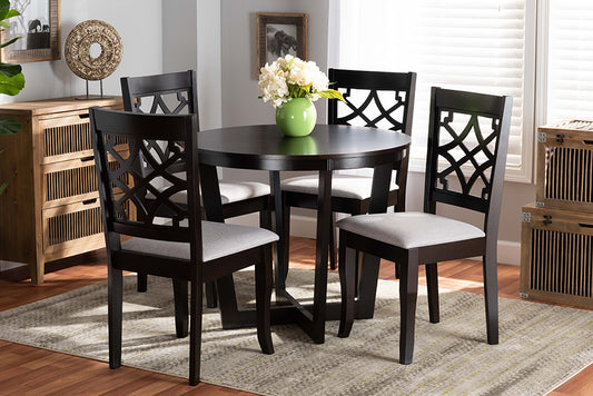 Baxton Studio Tricia Modern and Contemporary Grey Fabric Upholstered and Dark Brown Finished Wood 5-Piece Dining Set | Modishstore | Dining Sets