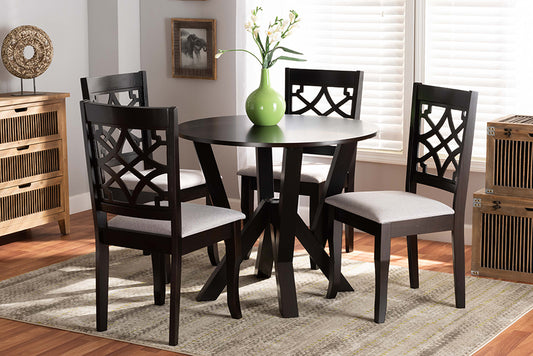 Baxton Studio Alisa Modern and Contemporary Grey Fabric Upholstered and Dark Brown Finished Wood 5-Piece Dining Set | Modishstore | Dining Sets
