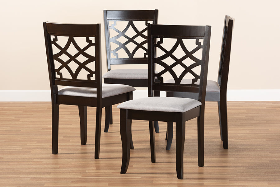 Baxton Studio Mael Modern and Contemporary Grey Fabric Upholstered Espresso Brown Finished Wood Dining Chair Set of 4 | Modishstore | Dining Chairs