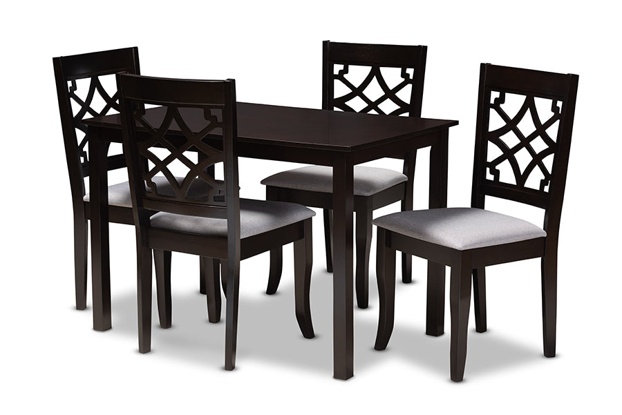 baxton studio mael modern and contemporary grey fabric upholstered espresso brown finished 5 piece wood dining set | Modish Furniture Store-2